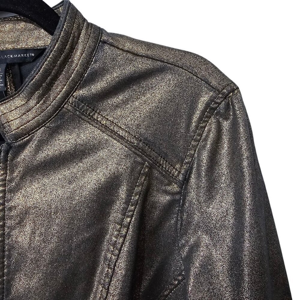 White House Black Market New Coated Gold & Black Metallic Band Jacket Short - Picture 4 of 9